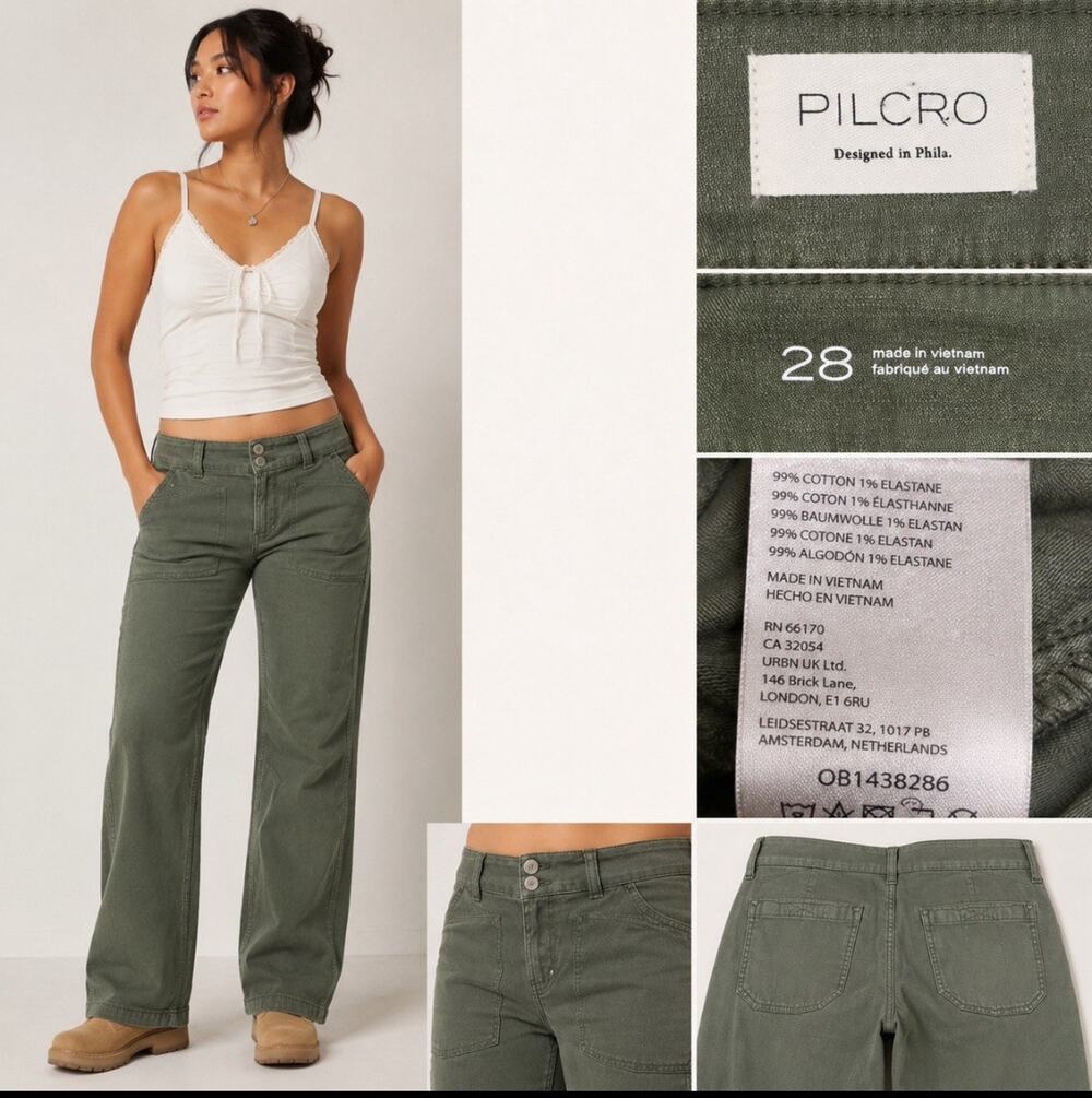 Anthropologie Casual Pilcro straight Leg Pants Size 28 Olive Green Utility
